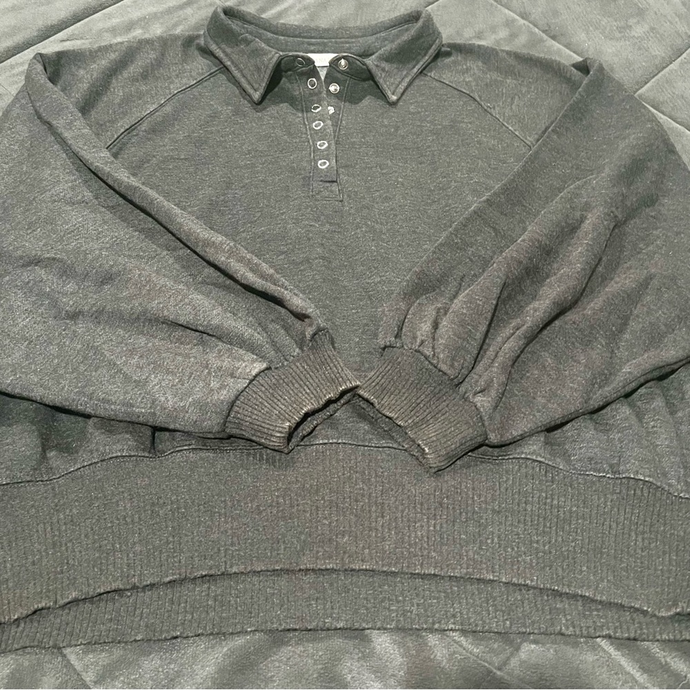 Zenana Gray Collared Sweatshirt